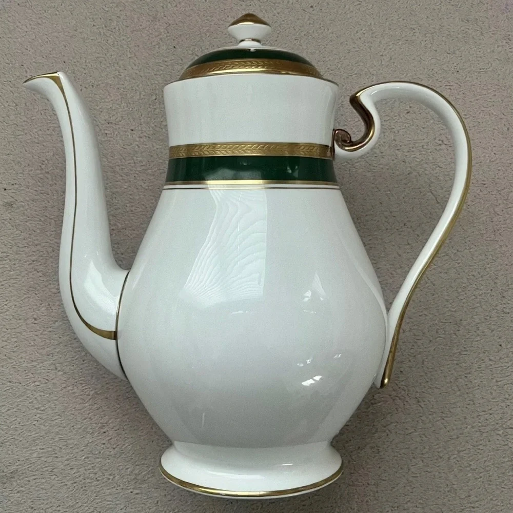 Vintage Aynsley Bone China Coffee Teapot White/Green/Gold VTG Grannycore Grandma